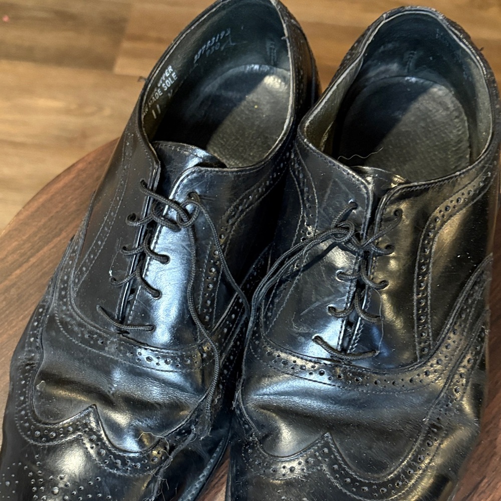 Classic Black Wingtip Derby Shoes for Men - Polished Leather. Steel toed. Safety - Picture 3 of 8